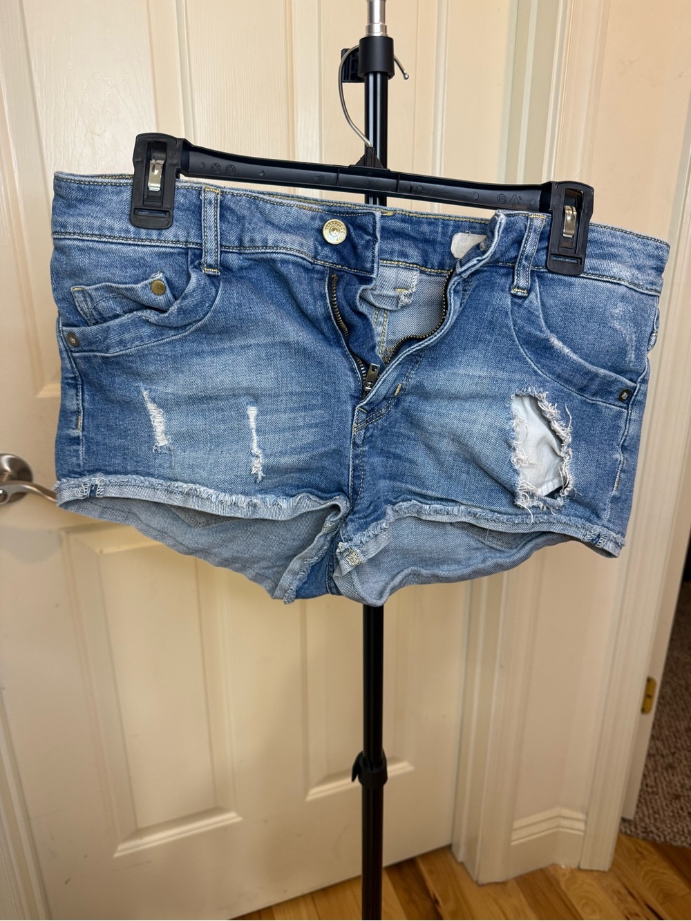 H&M Washed Blue Distressed Denim Cutoff Shorts-runs small